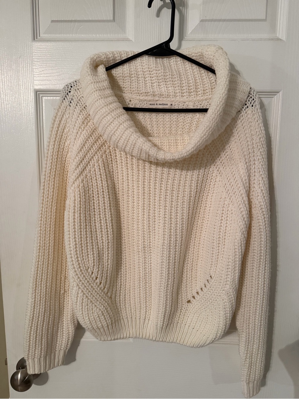 moon & madison Ivory Cowl Neck Ribbed Sweater